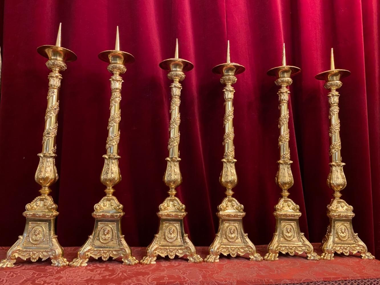 6 Baroque Matching Candle Sticks Altar Set Height Without Pin.
