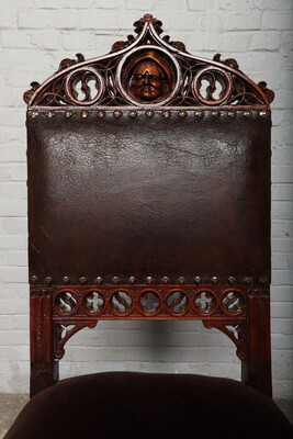 Chairs  style Gothic - style en Walnut wood , France 19 th century