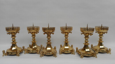 Matching Candle Sticks  style Gothic - style en Brass / Bronze , Belgium 19th century