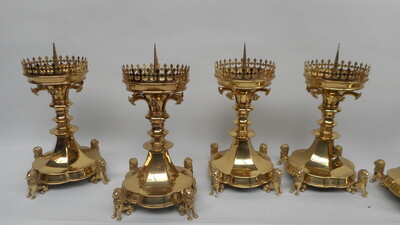 Matching Candle Sticks  style Gothic - style en Brass / Bronze , Belgium 19th century