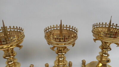 Matching Candle Sticks  style Gothic - style en Brass / Bronze , Belgium 19th century