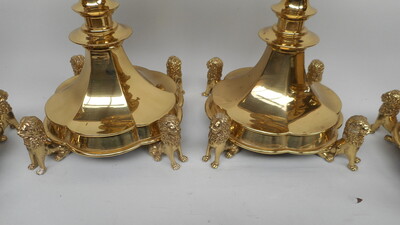 Matching Candle Sticks  style Gothic - style en Brass / Bronze , Belgium 19th century