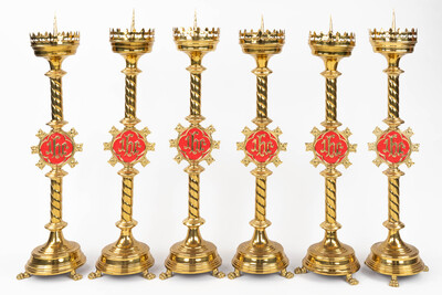 Matching Candle Sticks  style Gothic - Style en Brass / Bronze / Gilt, Belgium  19 th century