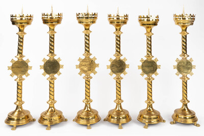 Matching Candle Sticks  style Gothic - Style en Brass / Bronze / Gilt, Belgium  19 th century