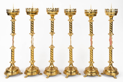 Matching Candle Sticks  style Gothic - Style en Brass / Bronze / Gilt, Belgium  19 th century