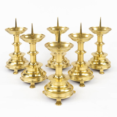 Matching Candle Sticks  style Gothic - Style en Brass / Bronze , Belgium  19 th century
