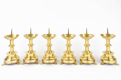 Matching Candle Sticks  style Gothic - Style en Brass / Bronze , Belgium  19 th century