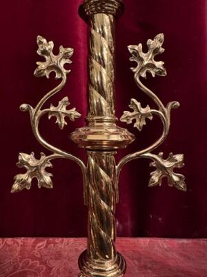 Matching Candle Sticks ( Altar - Set ) Height Without Pin. style Gothic - Style en Brass / Bronze , Belgium  19 th century ( Anno 1885 )