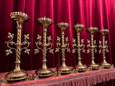Matching Candle Sticks ( Altar - Set ) Height Without Pin. style Gothic - Style en Brass / Bronze , Belgium  19 th century ( Anno 1885 )