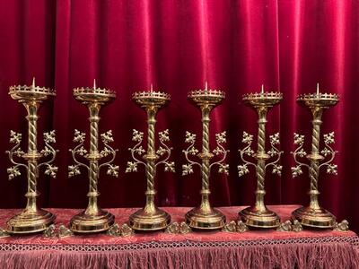 Matching Candle Sticks ( Altar - Set ) Height Without Pin. style Gothic - Style en Brass / Bronze , Belgium  19 th century ( Anno 1885 )