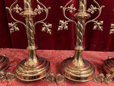 Matching Candle Sticks ( Altar - Set ) Height Without Pin. style Gothic - Style en Brass / Bronze , Belgium  19 th century ( Anno 1885 )