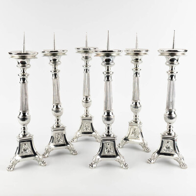 Matching Candle Sticks Height Without Pin. style Gothic - Style en Brass / Silver Plated , Belgium  19 th century