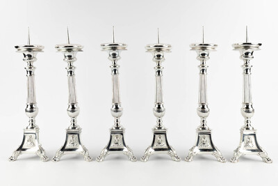 Matching Candle Sticks Height Without Pin. style Gothic - Style en Brass / Silver Plated , Belgium  19 th century