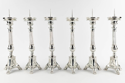 Matching Candle Sticks Height Without Pin. style Gothic - Style en Brass / Silver Plated , Belgium  19 th century