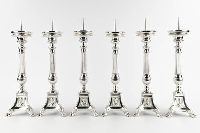 Matching Candle Sticks Height Without Pin. style Gothic - Style en Brass / Silver Plated , Belgium  19 th century