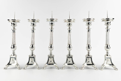 Matching Candle Sticks Height Without Pin. style Gothic - Style en Brass / Silver Plated , Belgium  19 th century