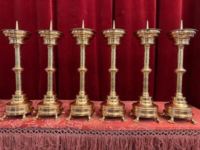 Matching Candle Sticks Height Without Pin. style Gothic - Style en Bronze / Polished and Varnished, Belgium  19 th century ( Anno 1875 )