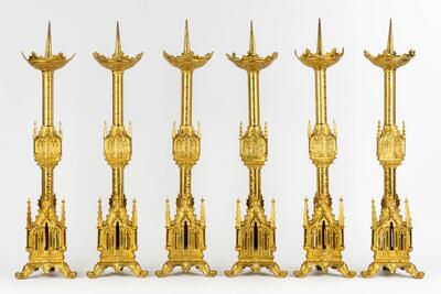 Matching Candle Sticks Height Without Pin. style Gothic - Style en Bronze / Brass / Gilt, France 19 th century