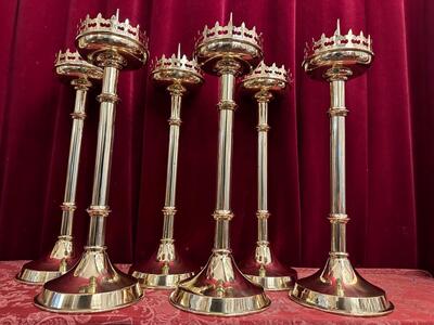 Matching Candle Sticks Height Without Pin. style Gothic - Style en Brass / Bronze / Polished and Varnished, Belgium  19 th century ( Anno 1885 )