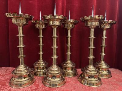 6 Gothic - style Matching Candle Sticks Height Without Pin. Altar - Set