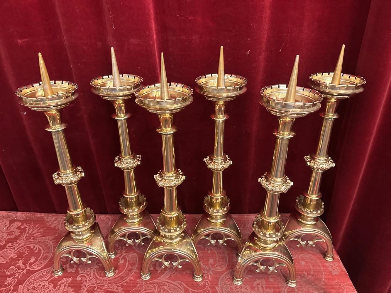 6 Gothic - style Matching Candle Sticks Height Without Pin. Altar - Set.