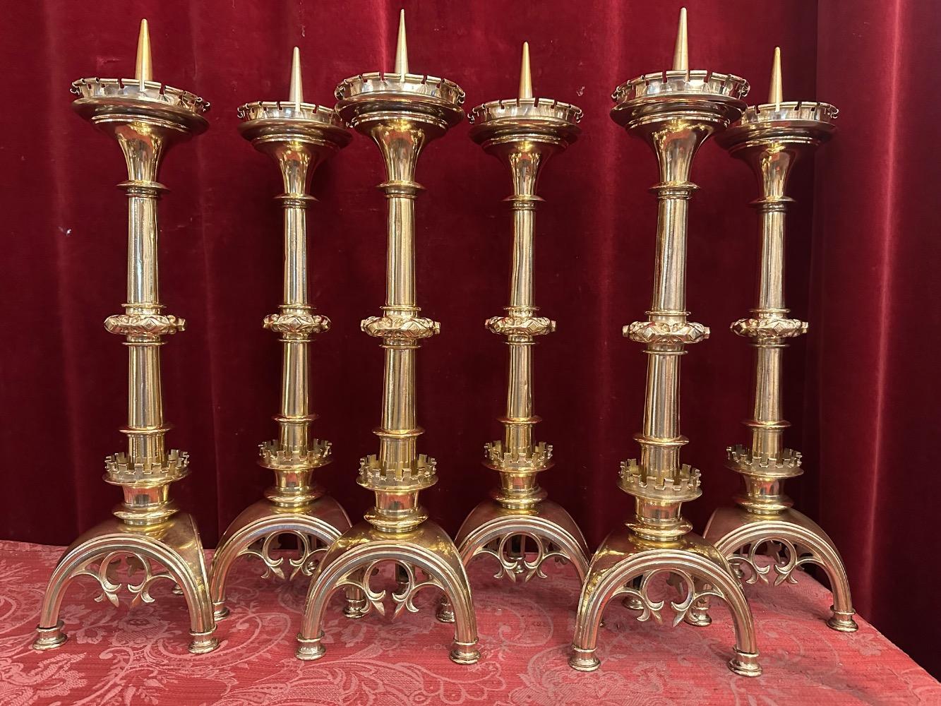 6 Gothic - style Matching Candle Sticks Height Without Pin. Altar - Set.