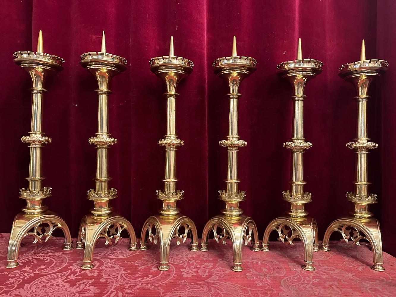 6 Gothic - style Matching Candle Sticks Height Without Pin. Altar - Set.