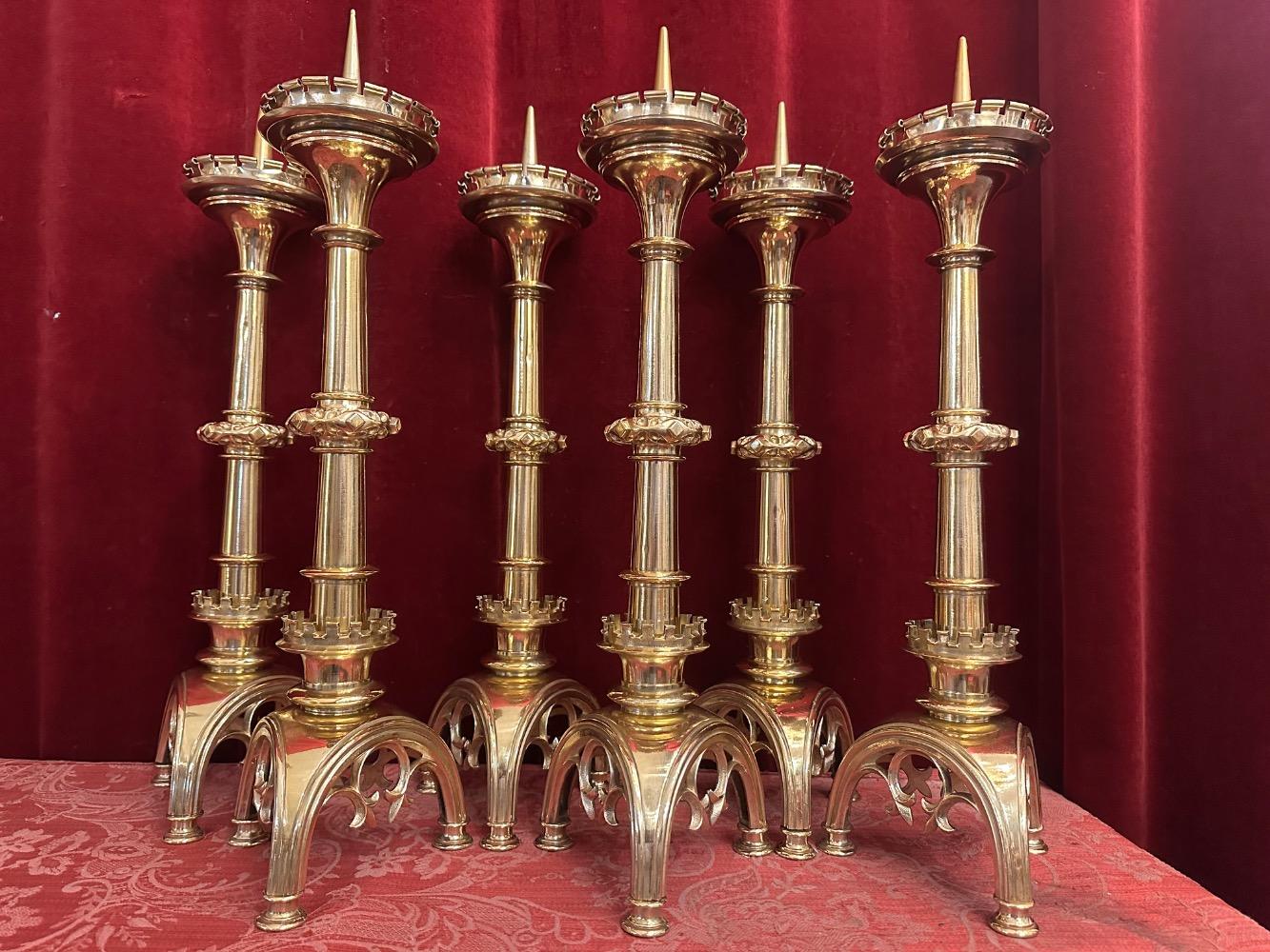 6 Gothic - style Matching Candle Sticks Height Without Pin. Altar - Set.