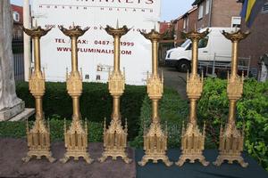 Altar Set Measures Without Pin style Gothic en Bronze / Brass, France 19th century