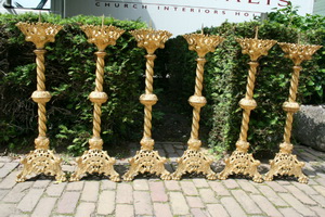 Altar - Set Matching Candle Sticks  style Romanesque en Brass / Bronze / Gilt, France 19th century