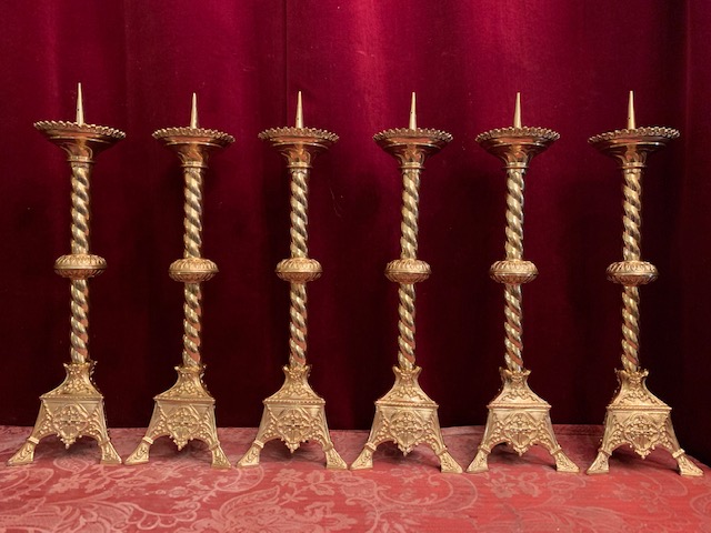 6 Romanesque Matching Candle Sticks Altar Set Height Without Pin.