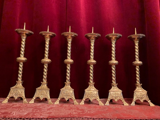 6 Romanesque Matching Candle Sticks Altar Set Height Without Pin.