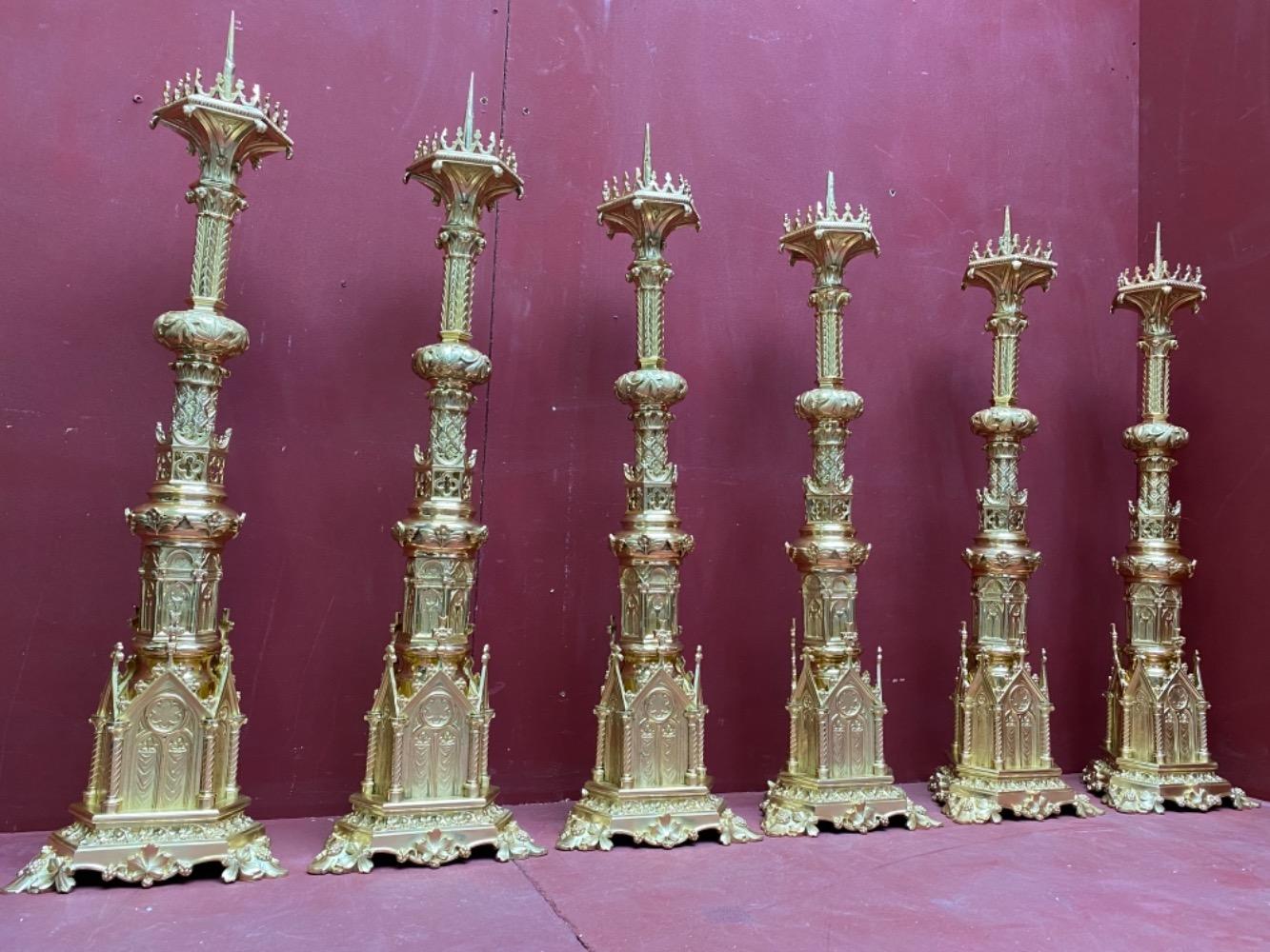 6 Romanesque - Style / Gothic - Style Matching Candle Sticks Altar Set Height  Without Pin.