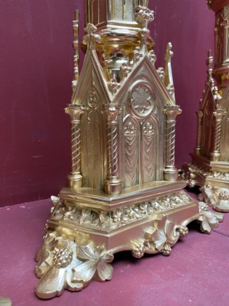 6 Romanesque - Style / Gothic - Style Matching Candle Sticks Altar Set Height  Without Pin.
