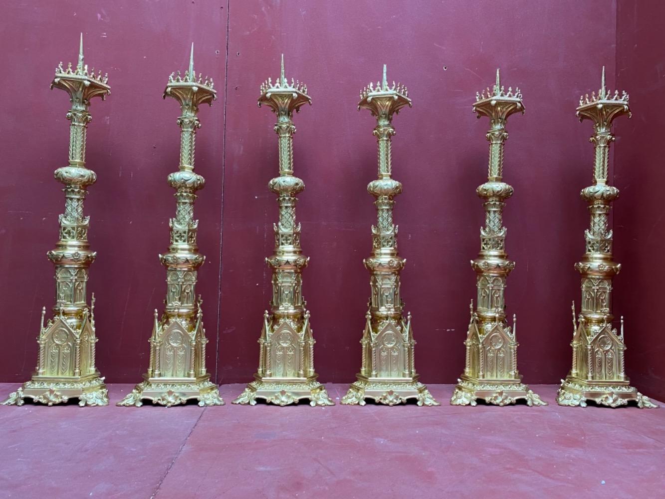 6 Romanesque - Style / Gothic - Style Matching Candle Sticks Altar Set Height  Without Pin.