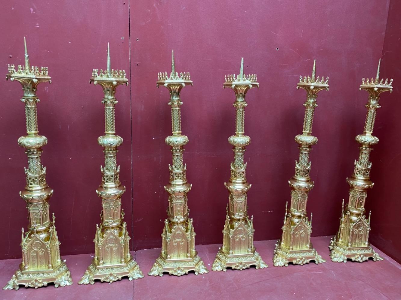 6 Romanesque - Style / Gothic - Style Matching Candle Sticks Altar Set Height  Without Pin.