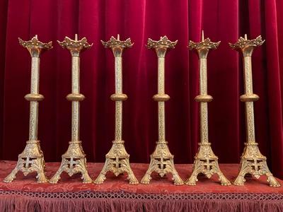 Matching Candle Sticks Height Without Pin. style Romanesque - Style en Bronze / Polished and Varnished, France 19 th century ( Anno 1885 )