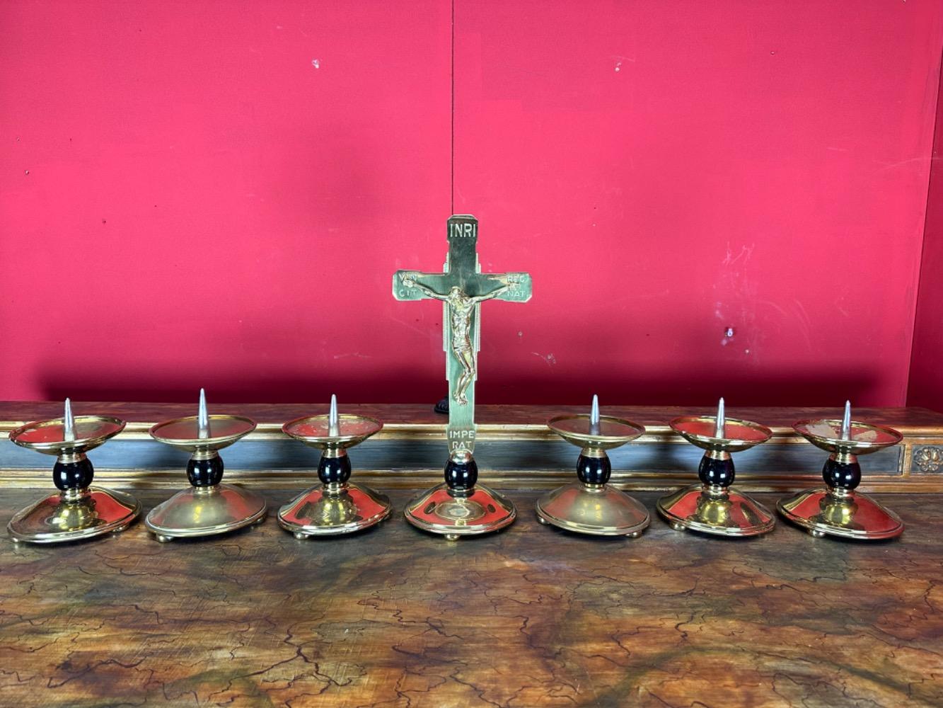 7 art - deco Altar - Set Matching Candle Sticks With Cross. Measures Candle Sticks Without Pin