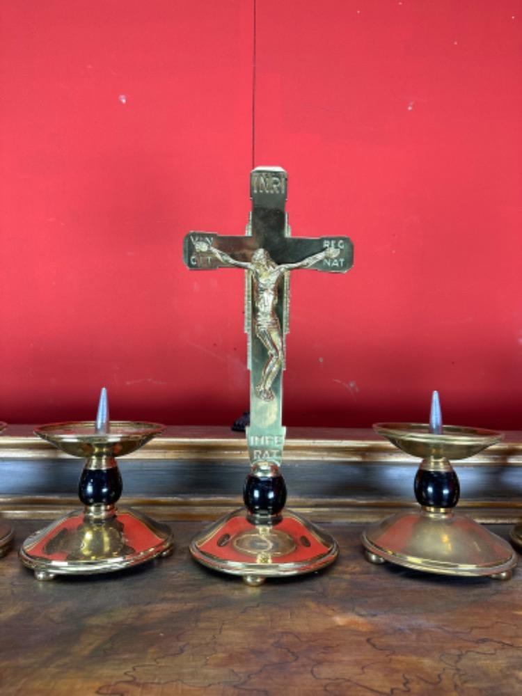 7 art - deco Altar - Set Matching Candle Sticks With Cross. Measures Candle Sticks Without Pin