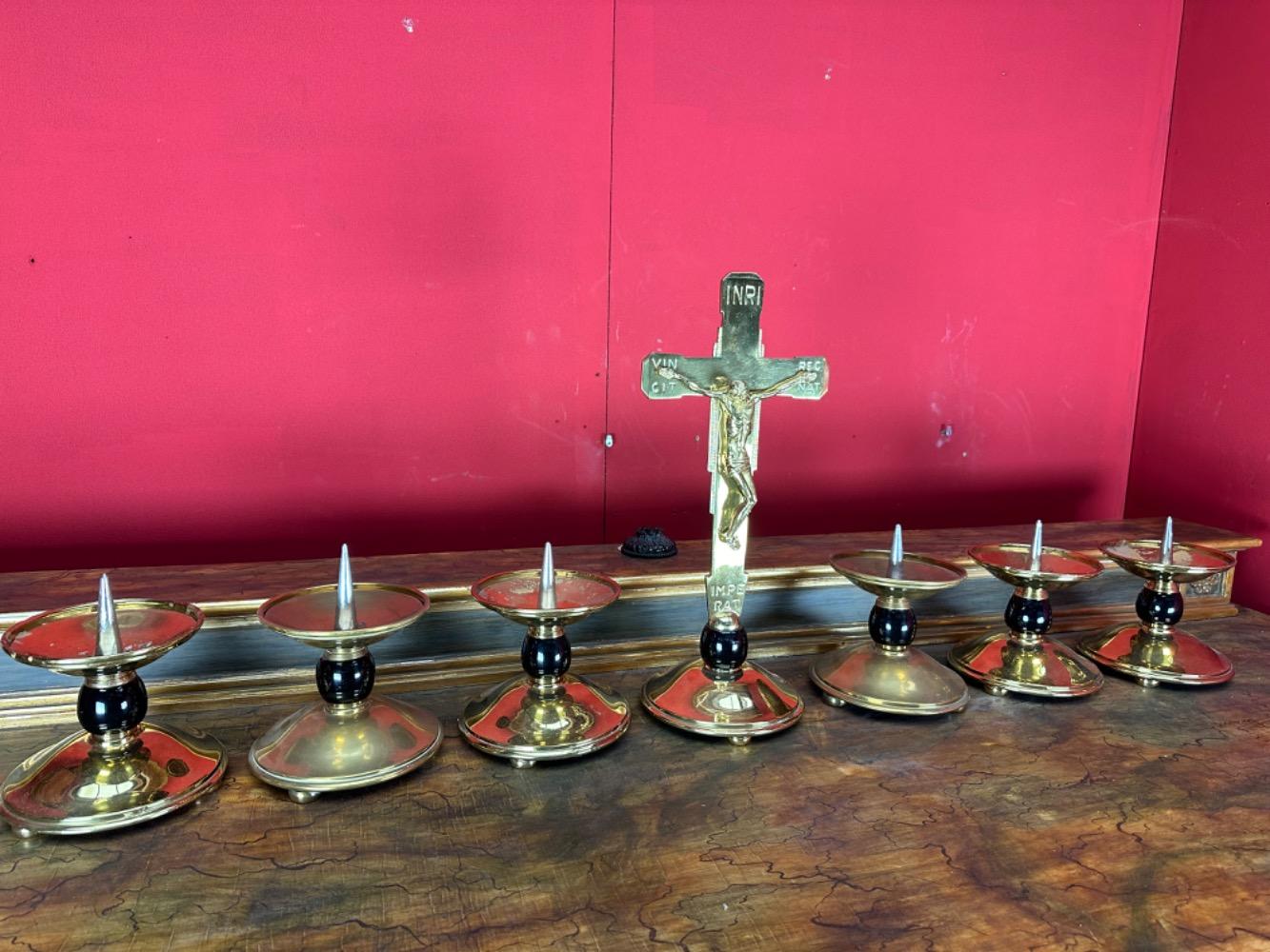 7 art - deco Altar - Set Matching Candle Sticks With Cross. Measures Candle Sticks Without Pin