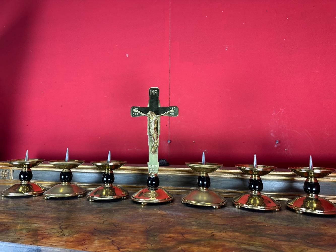 7 art - deco Altar - Set Matching Candle Sticks With Cross. Measures Candle Sticks Without Pin