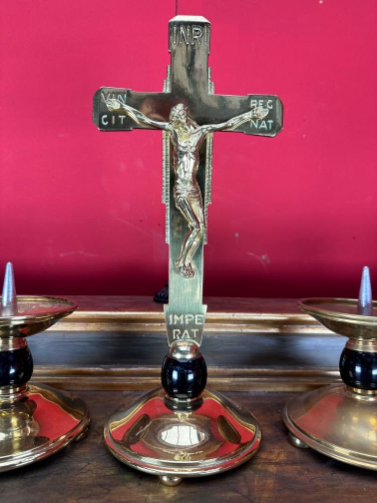 7 art - deco Altar - Set Matching Candle Sticks With Cross. Measures Candle Sticks Without Pin
