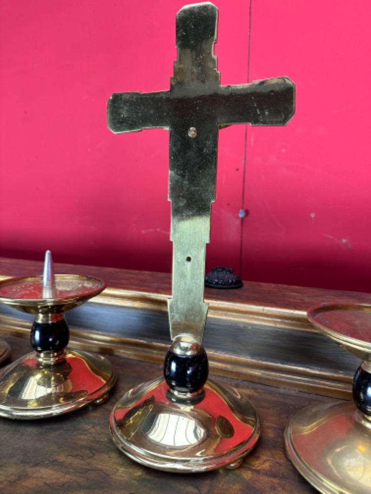 7 art - deco Altar - Set Matching Candle Sticks With Cross. Measures Candle Sticks Without Pin
