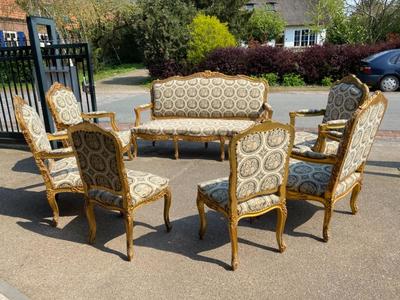 Complete Salon Furniture style Baroque en Wood Gilt / Fabrics, Italy 19 th century