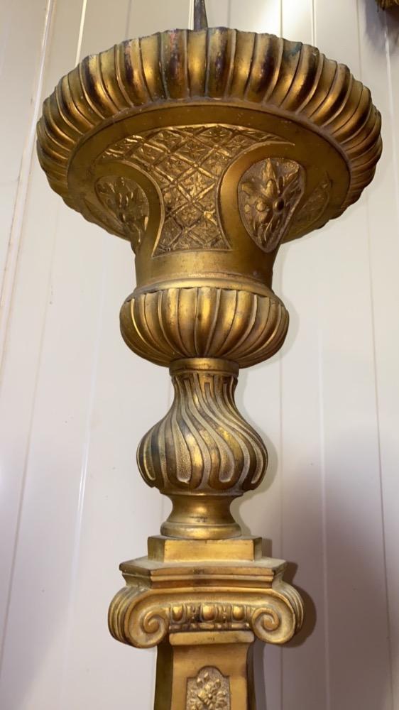 7 BAROQUE-STYLE Exceptional Altar Set Measures Cross H 205 Cm X W 75 Cm X D 50 Cm. Measures Candle Sticks Without Pin 112 Cm. Could Be Polished.