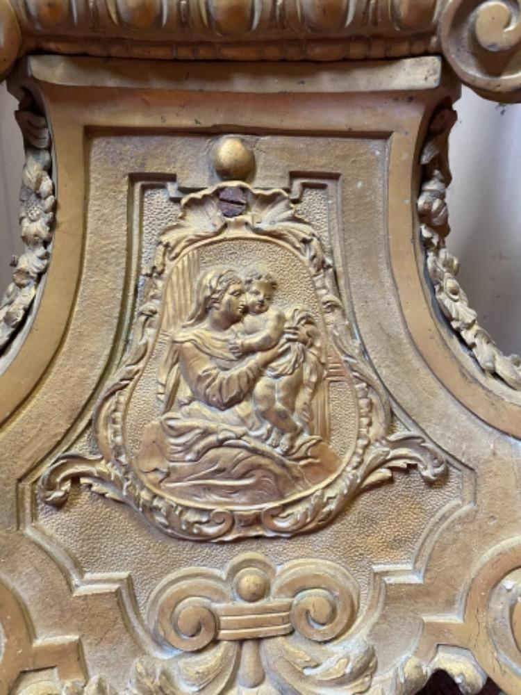 7 BAROQUE-STYLE Exceptional Altar Set Measures Cross H 205 Cm X W 75 Cm X D 50 Cm. Measures Candle Sticks Without Pin 112 Cm. Could Be Polished.