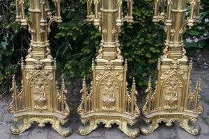 Altar Set Candle Sticks style gothic en bronze, France 19th century