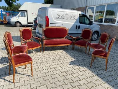 Classic Furniture Red Velvet style Louis XVI en Oak / Red Velvet, Netherlands  19 th century