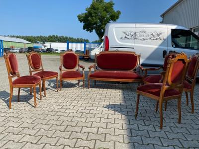 Classic Furniture Red Velvet style Louis XVI en Oak / Red Velvet, Netherlands  19 th century