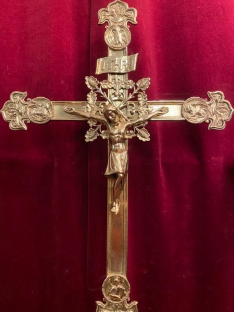 7 Romanesque - Style Altar - Set Candle Sticks With Matching Cross. Height Cross:  80 Cm  H X 38 Cm W.